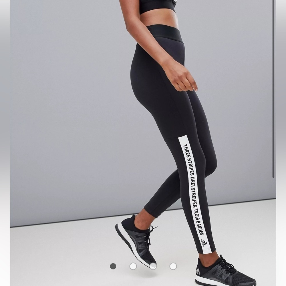 ADIDAS Training Brand With Three Stripes Slogan Leggings In Black